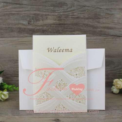 Bride Dress Pearl Laser Cut Wedding Invitation Pocket 